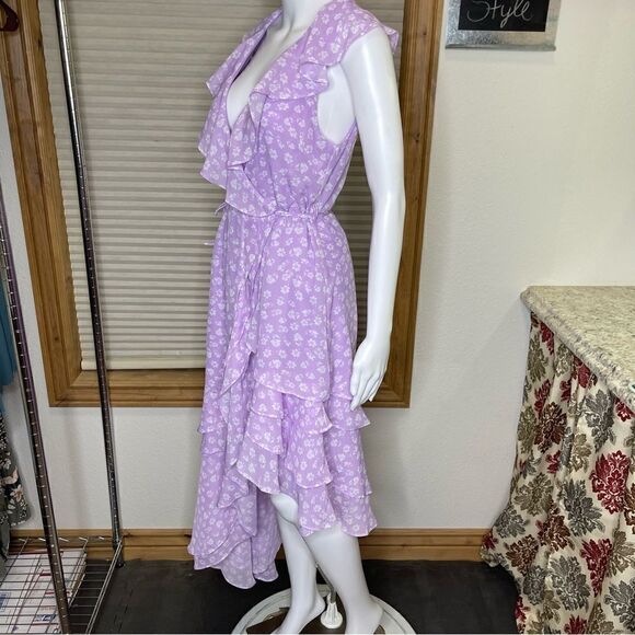 Lulu’s Cornelia Lavender Floral Print Ruffled Wrap Midi Dress - Picture 6 of 13